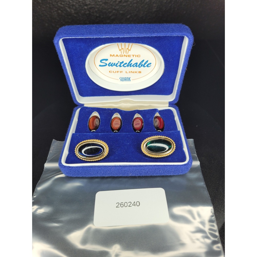 Swank Magnetic Switchable Cufflinks Gold Tone Oval Interchangeable Inserts Boxed